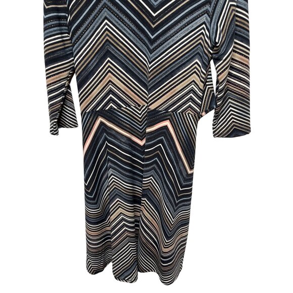 Cato Dress Womens Large Flare Brown Blue Chevron Striped V Neck Work Fall Casual - Picture 10 of 11